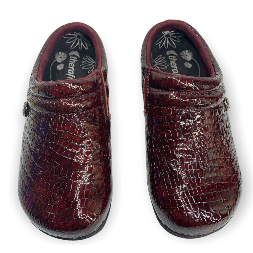 Women's THERAFIT Size 37 (6.5-7 US) Burgundy Molly Leather Mules Clog Nurse Shoe